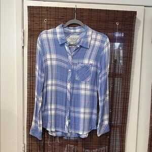 Rails Sky Blue and White Checkered Blouse
